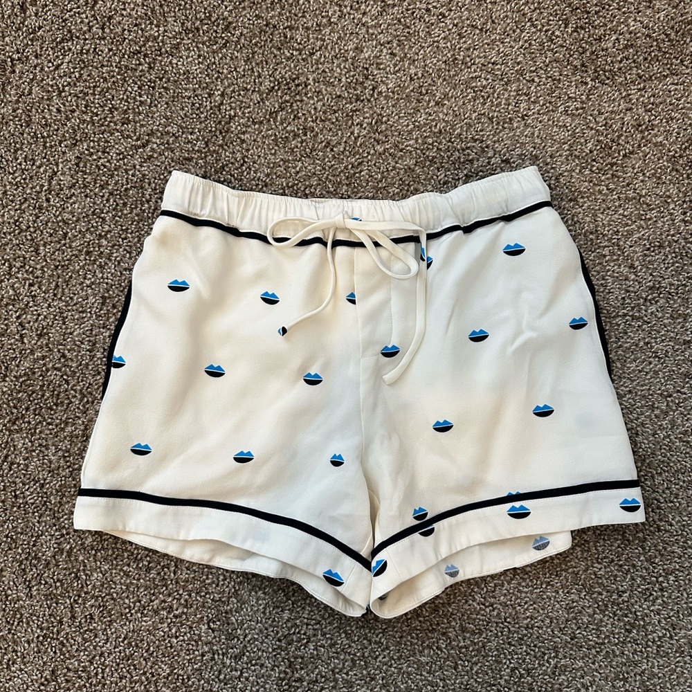 A.L.C White Silk Shorts with Blue Print - NWT